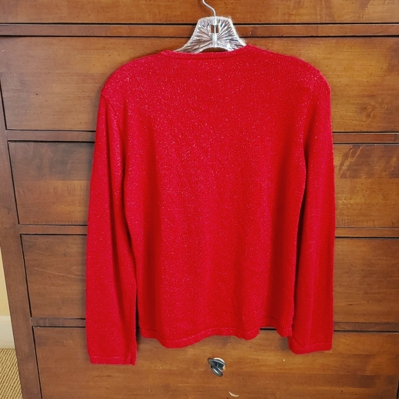 Metallic Red Button up Sweater by Liz Claiborne Petite - Picture 4 of 11